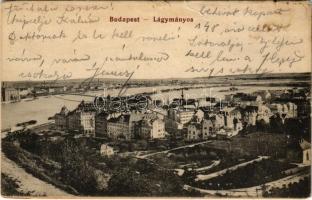1915 Budapest XI. Kilátás a Gellérthegyről, Lágymányosi-öböl a még feltöltetlen Lágymányosi-tóval (r)
