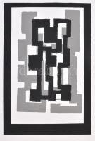 Frank Magda (1914-1997): Geometrikus kompozíció. Szitanyomat, papír, jelzett. 42×28 cm / Magda Frank (1914-1997): Geometric composition. Screenprint on paper, signed. 42×28 cm.