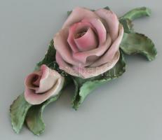 Herendi porcelán dupla rózsa. kézzel festett, jelzett, sérült, ragasztott. 17 cm