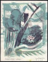 Gerő András (1936-): Nagymarosi udvar. Gouache, papír, jelzett, 31x24 cm
