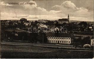 1918 Schärding vom Haraberg, Bahnhof / railway station (Rb)