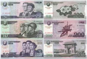 Észak-Korea 2012-2013. 5W-5000W Kim Ir Szen születésének 100. évfordulója felülbélyegzéssel (10xklf) T:I,I- North Korea 2012-2013. 5 Won - 5000 Won 100th Anniversary of Kim Il Sungs Birthday commemorative overprint (10xdiff) C:UNC,AU