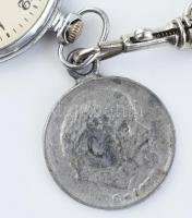 Molnija zsebóra, másodpercmutatóval, lánccal, működik, d: 4,5 cm