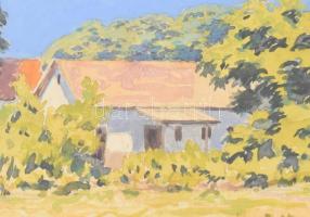 Mátrai Vilmos (1877-1961): Ház a fák alatt, 1930. Akvarell, papír, farostra kasírozva. Jelzett, pasz...