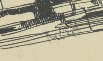 Míró jelzéssel: Falusi táj. Tus, papír, kissé kopott üvegezett keretben, 22,5x16 cm