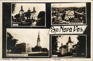 1933 Igló, Zipser Neudorf, Spisská Nová Ves; Divadlo, Celkovy pohlad, Katolicky kostol a Mestsky dom, Reduta / Színház, látkép, Katolikus templom, Városháza, Vigadó / theatre, general view, Catholic church, town hall (EK)