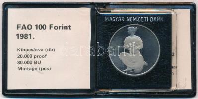 1981. 100Ft Ni "FAO I. - Világélelmezési nap" fekete műbőr tokban, tanúsítvánnyal T:PP Ada...