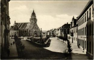 1956 Szakolca, Skalica; utca, posta, templom / street view, post office, church