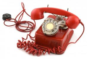 Ericsson Budapest régi tárcsázós telefon, Magyar Posta Tulajdona felirattal, kopásnyomokkal, 18×14×17,5 cm