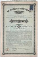 Budapest 1884. Barcs-Pakráczi Vasút-Részvény-Társaság elsőbbségi részvénye 200Ft, felülbélyegzéssel és bélyeggel T:III
