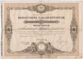 Csepreg 1884. Répcevidéki Takarékpénztár névre szóló részvénye 50Ft-ról, szelvényekkel T:III- ragasztószalaggal restaurált