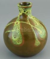 Bud jelzéssel: Barna és zöld mázas retró kerámia váza. Jelzett, hibátlan, m: 15 cm
