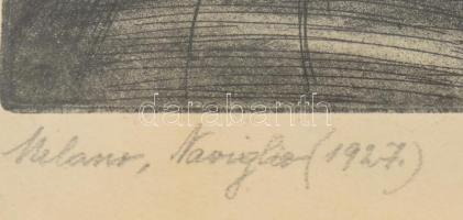 Dési Huber István (1895-1944): Milano, Naviglio, 1928. Rézkarc, papír, jelzett, üvegezett fa keretbe...