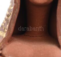 Garányi József (1928-): Ülő nő aranyozott fátyolban 1979. Festett kerámia, jelzett, nyakánál apró gy...