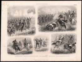 cca 1870 Katonai témájú metszetek, 7 db Kriegwesen 7 (taf. 14-18,24-26.) és 2 db Seewesen (taf. 14.,...