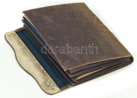 cca 1900 Régi fotóalbum keményhátú portrékkal, közte katona, 12 db + 2 db fotólap, 16×10 cm