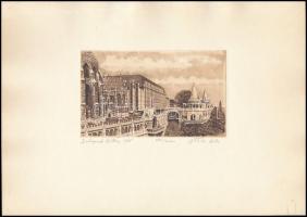 Gönczi Béla (1934-): Budapest Hilton 1985. Rézkarc, papír, jelzett, számozott (560/2000), 8,5x14 cm