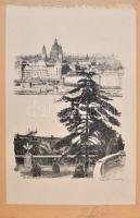 Zádor István (1882-1963): Budapesti látkép. Litográfia, papír, jelzett, kartonra kasírozva, 30×23 cm