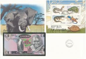 Zambia 1980-1988. 1K felbélyegzett borítékban, bélyegzéssel T:I  Zambia 1980-1988. 1 Kwacha in envelope with stamp and cancellation C:UNC