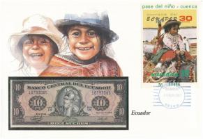 Ecuador 1986. 10S felbélyegzett borítékban, bélyegzéssel T:I  Ecuador 1986. 10 Sucres in envelope with stamp and cancellation C:UNC