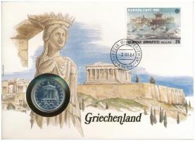 Görögország 1982. 20D Cu-Ni felbélyegzett borítékon, bélyegzéssel, német nyelvű leírással T:1 Greece 1982. 20 Drachmai Cu-Ni in envelope with stamp, with German description C:UNC