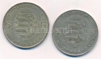 1947. 5Ft Ag "Kossuth" (2x) T:2-,3 patina 
Adamo F8.1