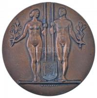 Magdányi Antal (1902-) 1957. Műegyetemi Athletikai és Football Club 1897-1957 bronzozott fém emlékérem eredeti tokban (64,5mm) T:1- patina
