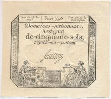 Franciaország 1793. 50s Assignata vízjellel és szárazpecséttel T:I- France 1793. 50 Sols Assignat with watermark and embossed stamp C:AU Krause A70