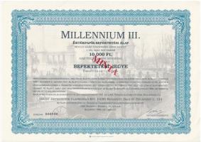 Budapest 1994. Millenium III. Értékpapír-befektetési alap befektetési jegye 10.000Ft-ról, MINTA felülbélyegzéssel, 000-ás sorszámmal T:I