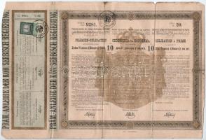 Szerbia / Belgrád 1889. Államkötvény 10D-ről, osztrák felülbélyegzéssel és bélyeggel (2x) T:III- rag...