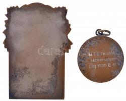 1930. Sí sport emlékérem füllel, hátoldalon gravírozva "MTE Fecskék háziversenye I. díj 1930 II...
