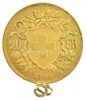 Svájc 1930B 20Fr "Helvetia" füllel (br.: 6,60g/0.900) T:1-,2 Switzerland 1930B 20 Francs &...