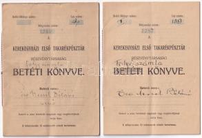 Budapest 1924-1926. Kerekegyházi Első Takarékpénztár Részvénytársaság betéti könyve, átjavítva Folyószámla könyvre (2x), bejegyzésekkel