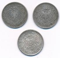 Német Birodalom 1905D 1/2M Ag + 1905F 1/2M Ag + 1917D 1/2M Ag T:1-,2- 
German Empire 1905D 1/2 Mark...