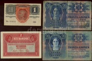 1902-15. 1K, 2K, 10K, 20K (2 klf típus), 100K, 1000K, összesen 7 klf bankjegy T:III, III/IV