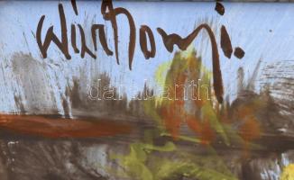 Wárkonyi Gyula (1947-): Virágok. Olaj, farost, jelzett. Dekoratív, hátsó élénél kissé sérült fa kere...