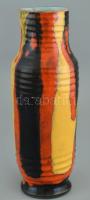 Fekete-piros-sárga mázas retró kerámia váza, jelzett, kis mázhibákkal, kopásnyomokkal, m: 25 cm