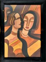 Scheiber jelzéssel: Nők. Olaj, farost. Üvegezett, kissé sérült fa keretben. 68x48 cm