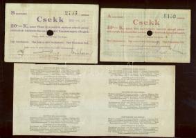 Pápa 1919. "Pápai csekk" 10K, 20K, 50K egy lyukasztással érvénytelenítve T:III + 1920. 12d...