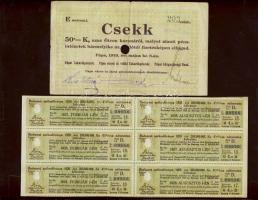 Pápa 1919. "Pápai csekk" 10K, 20K, 50K egy lyukasztással érvénytelenítve T:III + 1920. 12d...
