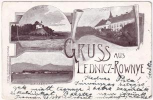 1899 (Vorläufer) Lednicróna, Lednicz-Rovne, Lednicz-Rownye, Lednické Rovne; Kapelle, Kastell, Glasfabrik / chapel, castle, glass factory / kápolna, kastély, üveggyár. Leopold Gansel Art Nouveau, floral (EK)