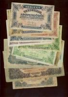 1944. "V.H." tétel: 1P, 2P, 5P, 20P, 50P, 100P T:II+, III, III/IV + 1946. Adópengős tétel: 10.000AP (2 klf), 50.000Ap (2 klf), 100.000AP (2 klf), 500.000AP, 1 millió Ap, 10 millió AP (2 klf), 100 millió AP, összesen 17 klf bankjegy T:II, II/III, III, III/IV