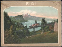 cca 1910-1920 Rigi, album 28 db fekete-fehér fotóval, Photoglob Zürich, tűzött papírkötés, kissé sérült, foltos borítóval, részben szétvált kötéssel, sérült, kijáró lapokkal