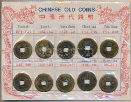 Kína ~17-19. század 10db-os vegyes kínai érme szuvenír csomagolásban T:2-3 China ~17-19th century 22pcs mixed Chinese coins in souvenir pack C:XF-F