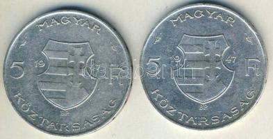 1947. 5Ft Ag "Kossuth" (2x) T:2 pici ph