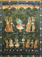 Indiai kép, Krisna istennő, kézzel festett vászon, kopott, 112x90 cm