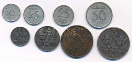 Svédország 1931-1960. 1ö-50ö (8xklf), közte 4db Ag érme T:2-,3 Sweden 1931-1960. 1 Öre - 50 Öre (8xdiff), within 4pcs Ag coins C:VF,F