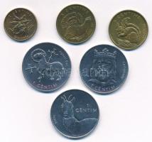 Andorra 2002. 1c-5c (6xklf forgalmi emlékérme) T:1,1- Andorra 2002. 1 Céntime - 5 Céntims (6xdiff circulating commemorative coins) C:UNC,AU