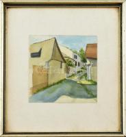 Jelzés nélkül: Napfényes utca (Tabán?). Akvarell, papír, üvegezett fa keretben, 16x15,5 cm