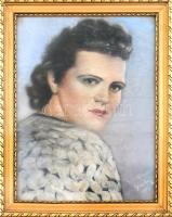 Olvashatatlan jelzéssel: Női portré. Pasztell, papír, üvegezett fa keretben, 42x32 cm